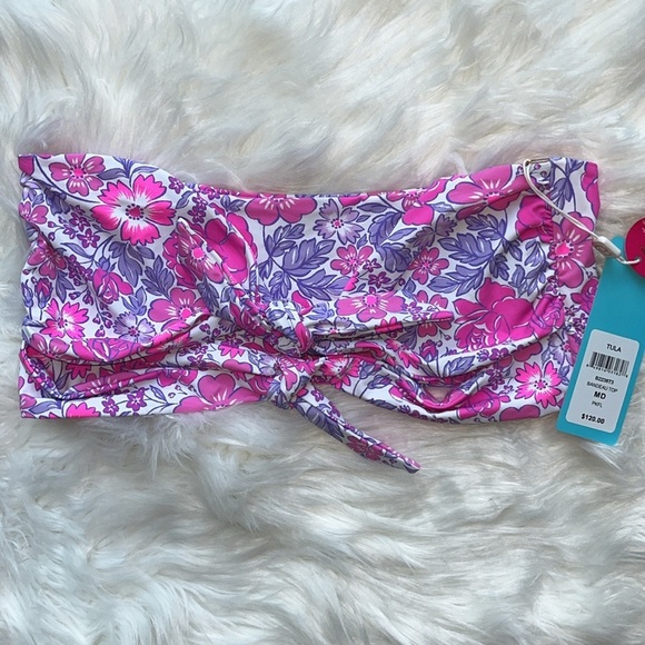🆕 Beach Bunny Tula Swim Bandeau Top Size XL Floral Pink Purple - Picture 2 of 11